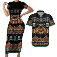 Black Batik Papua-inspired Pattern Couples Matching Short Sleeve Bodycon Dress and Hawaiian Shirt - Polynesian Pride