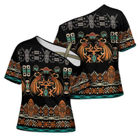 Black Batik Papua-inspired Pattern Cross Shoulder Shirt - Polynesian Pride