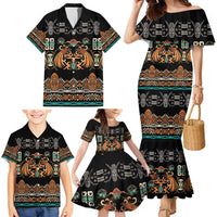 Black Batik Papua-inspired Pattern Family Matching Mermaid Dress and Hawaiian Shirt - Polynesian Pride