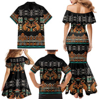 Black Batik Papua-inspired Pattern Family Matching Mermaid Dress and Hawaiian Shirt - Polynesian Pride