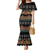 Black Batik Papua-inspired Pattern Family Matching Mermaid Dress and Hawaiian Shirt - Polynesian Pride