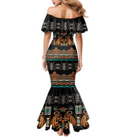 Black Batik Papua-inspired Pattern Family Matching Mermaid Dress and Hawaiian Shirt - Polynesian Pride