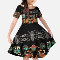 Black Batik Papua-inspired Pattern Family Matching Off The Shoulder Long Sleeve Dress and Hawaiian Shirt - Polynesian Pride
