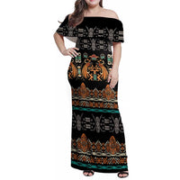 Black Batik Papua-inspired Pattern Family Matching Off Shoulder Maxi Dress and Hawaiian Shirt - Polynesian Pride