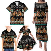 Black Batik Papua-inspired Pattern Family Matching Puletasi and Hawaiian Shirt - Polynesian Pride