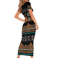 Black Batik Papua-inspired Pattern Family Matching Short Sleeve Bodycon Dress and Hawaiian Shirt - Polynesian Pride