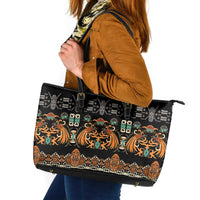 Black Batik Papua-inspired Pattern Leather Tote Bag - Polynesian Pride