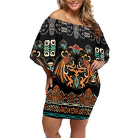 Black Batik Papua-inspired Pattern Off Shoulder Short Dress - Polynesian Pride