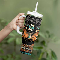 Black Batik Papua-inspired Pattern Tumbler With Handle - Polynesian Pride