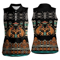 Black Batik Papua-inspired Pattern Women Sleeveless Polo Shirt - Polynesian Pride