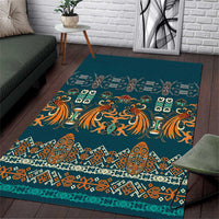 Dark Cyan Blue Batik Papua-inspired Pattern Area Rug - Polynesian Pride