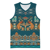 Dark Cyan Blue Batik Papua-inspired Pattern Basketball Jersey - Polynesian Pride