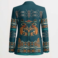 Dark Cyan Blue Batik Papua-inspired Pattern Blazer - Polynesian Pride