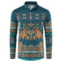 Dark Cyan Blue Batik Papua-inspired Pattern Button Sweatshirt - Polynesian Pride