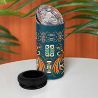 Dark Cyan Blue Batik Papua-inspired Pattern 4 in 1 Can Cooler Tumbler - Polynesian Pride