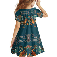Dark Cyan Blue Batik Papua-inspired Pattern Family Matching Mermaid Dress and Hawaiian Shirt - Polynesian Pride