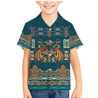 Dark Cyan Blue Batik Papua-inspired Pattern Family Matching Mermaid Dress and Hawaiian Shirt - Polynesian Pride