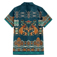 Dark Cyan Blue Batik Papua-inspired Pattern Family Matching Off Shoulder Maxi Dress and Hawaiian Shirt - Polynesian Pride