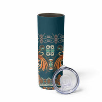 Dark Cyan Blue Batik Papua-inspired Pattern Skinny Tumbler - Polynesian Pride