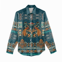 Dark Cyan Blue Batik Papua-inspired Pattern Women Casual Shirt - Polynesian Pride