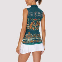 Dark Cyan Blue Batik Papua-inspired Pattern Women Sleeveless Polo Shirt LT9 - Polynesian Pride