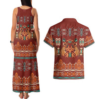 Oxblood Batik Papua-inspired Pattern Couples Matching Tank Maxi Dress and Hawaiian Shirt - Polynesian Pride
