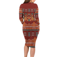 Oxblood Batik Papua-inspired Pattern Family Matching Long Sleeve Bodycon Dress and Hawaiian Shirt - Polynesian Pride