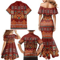 Oxblood Batik Papua-inspired Pattern Family Matching Mermaid Dress and Hawaiian Shirt - Polynesian Pride