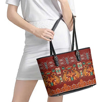Oxblood Batik Papua-inspired Pattern Leather Tote Bag - Polynesian Pride
