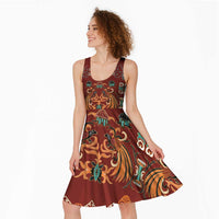 Oxblood Batik Papua-inspired Pattern Midi Dress - Polynesian Pride