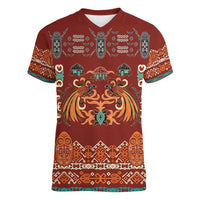 Oxblood Batik Papua-inspired Pattern Women V-Neck T-Shirt - Polynesian Pride