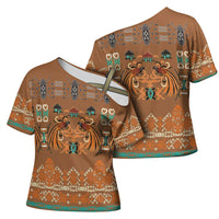 Terracotta Batik Papua-inspired Pattern Cross Shoulder Shirt - Polynesian Pride