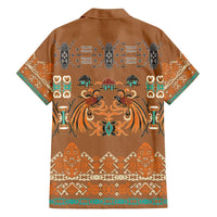 Terracotta Batik Papua-inspired Pattern Family Matching Off The Shoulder Long Sleeve Dress and Hawaiian Shirt - Polynesian Pride