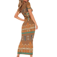 Terracotta Batik Papua-inspired Pattern Family Matching Short Sleeve Bodycon Dress and Hawaiian Shirt - Polynesian Pride