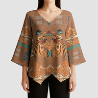 Terracotta Batik Papua-inspired Pattern Kimono Sleeve Blouse - Polynesian Pride