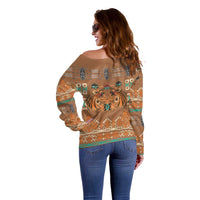 Terracotta Batik Papua-inspired Pattern Off Shoulder Sweater - Polynesian Pride