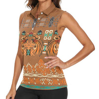 Terracotta Batik Papua-inspired Pattern Women Sleeveless Polo Shirt - Polynesian Pride