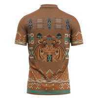 Terracotta Batik Papua-inspired Pattern Zipper Polo Shirt - Polynesian Pride
