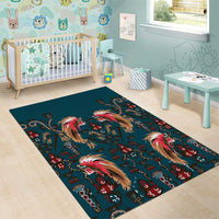 Dark Cyan Blue Bird of Batik Papua Area Rug Exotic Natural Wealth of Papua - Polynesian Pride