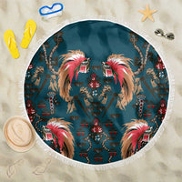 Dark Cyan Blue Bird of Batik Papua Beach Blanket Exotic Natural Wealth of Papua - Polynesian Pride