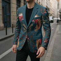 Dark Cyan Blue Bird of Batik Papua Blazer Exotic Natural Wealth of Papua - Polynesian Pride