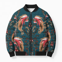 Dark Cyan Blue Bird of Batik Papua Bomber Puffer Jacket Exotic Natural Wealth of Papua - Polynesian Pride