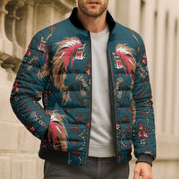 Dark Cyan Blue Bird of Batik Papua Bomber Puffer Jacket Exotic Natural Wealth of Papua - Polynesian Pride