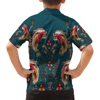 Dark Cyan Blue Bird of Batik Papua Family Matching Short Sleeve Bodycon Dress and Hawaiian Shirt Exotic Natural Wealth of Papua - Polynesian Pride