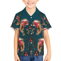 Dark Cyan Blue Bird of Batik Papua Kid Hawaiian Shirt Exotic Natural Wealth of Papua - Polynesian Pride