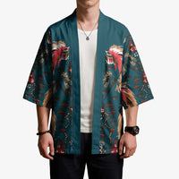 Dark Cyan Blue Bird of Batik Papua Kimono Exotic Natural Wealth of Papua - Polynesian Pride