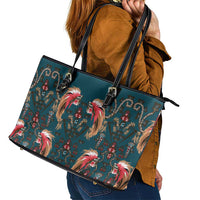 Dark Cyan Blue Bird of Batik Papua Leather Tote Bag Exotic Natural Wealth of Papua - Polynesian Pride