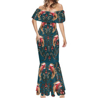 Dark Cyan Blue Bird of Batik Papua Mermaid Dress Exotic Natural Wealth of Papua - Polynesian Pride
