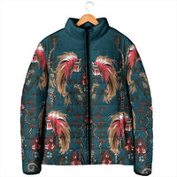 Dark Cyan Blue Bird of Batik Papua Padded Jacket Exotic Natural Wealth of Papua - Polynesian Pride