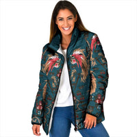 Dark Cyan Blue Bird of Batik Papua Padded Jacket Exotic Natural Wealth of Papua - Polynesian Pride